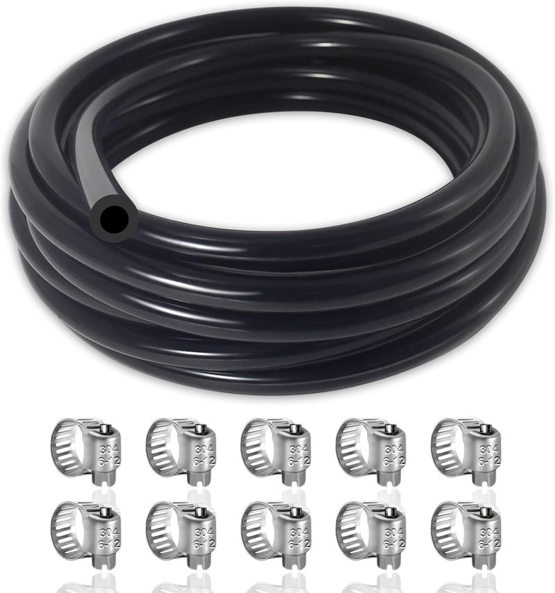 Gephynm Vacuum Hose Automotive, 10 FT 1/4 Inch ID Silicone Vacuum Line with 10PCS Clamps, 130PSI Max Pressure - Image 1
